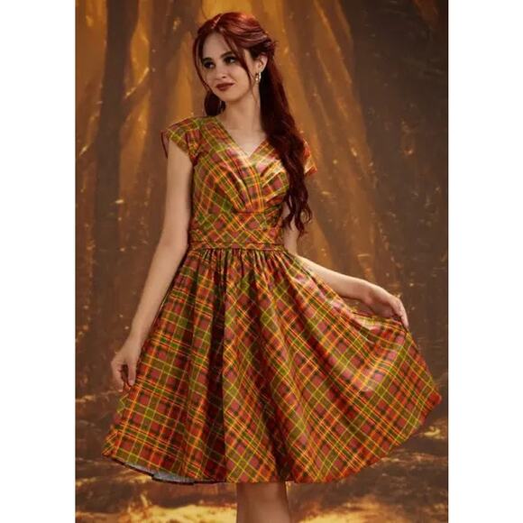 Retrolicious Dresses & Skirts - RETROLICIOUS Orange Plaid Greta Dress Size XS